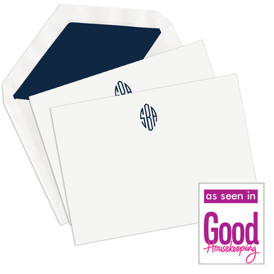 Simply Monogram Flat Note Cards - Raised Ink